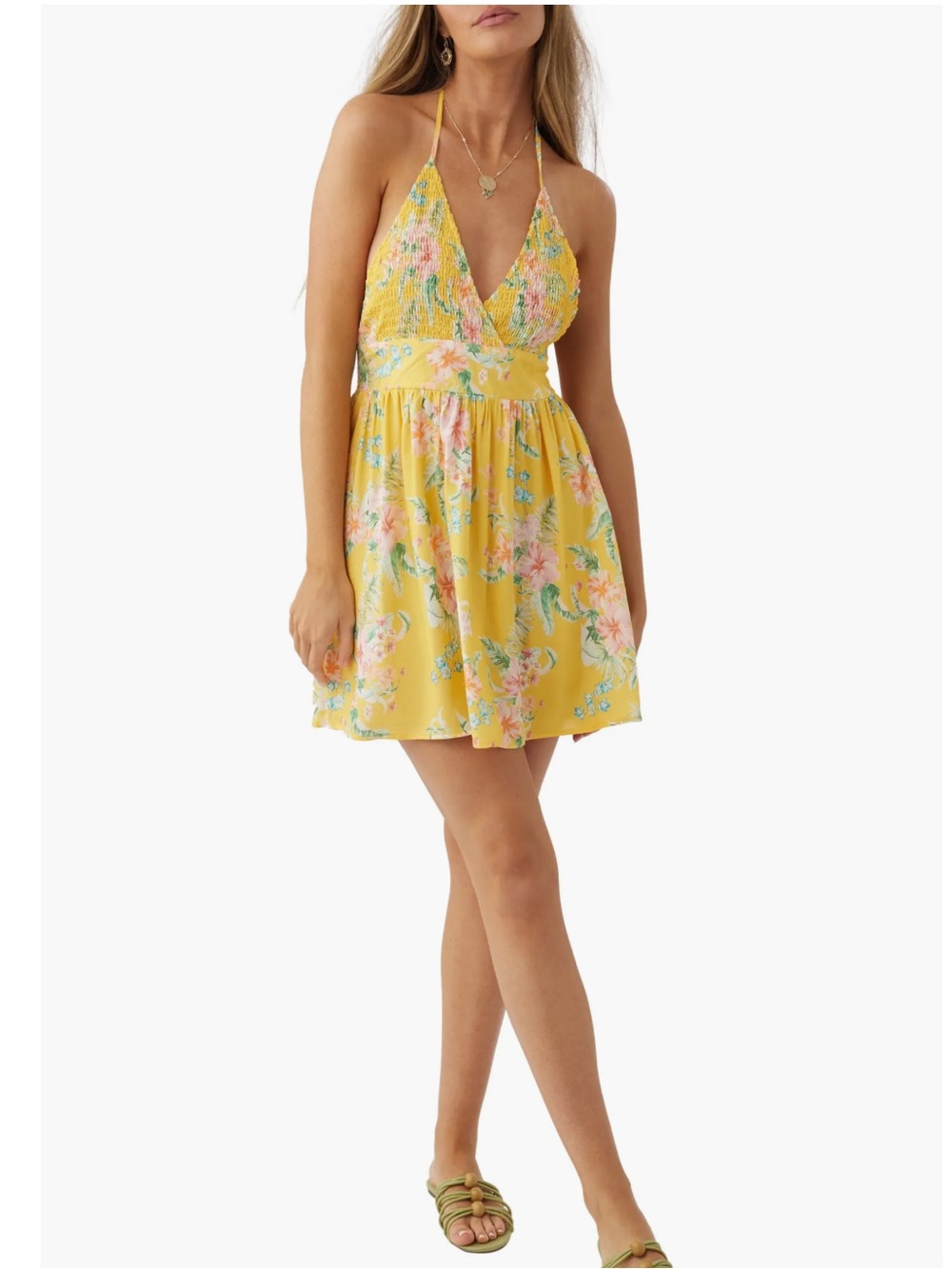 O'Neill Yellow Floral Halter Mini Dress